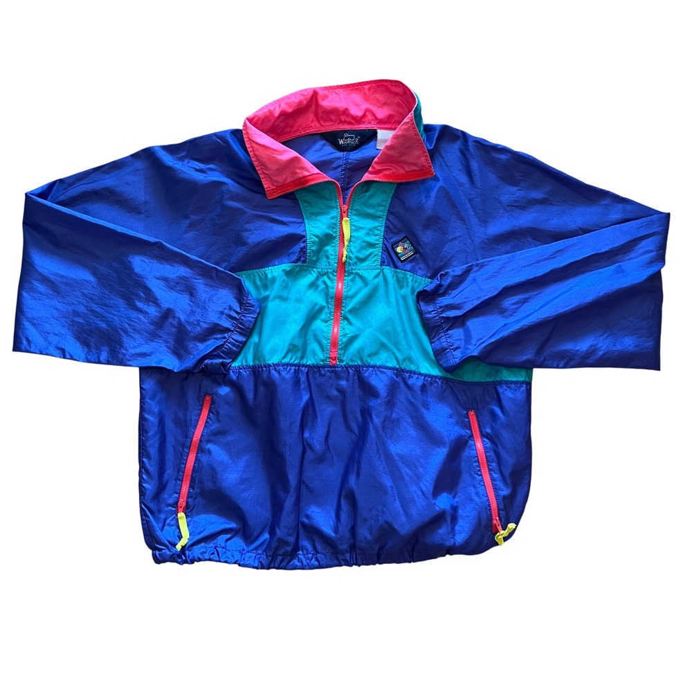 Vintage Woolrich Summit Gear Colorblock Windbreaker Jacket Blue Pink 90s L